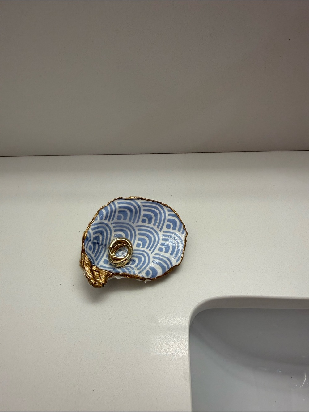 Handmade Oyster Jewelry Dish with Gold Leaf Dipped Edges